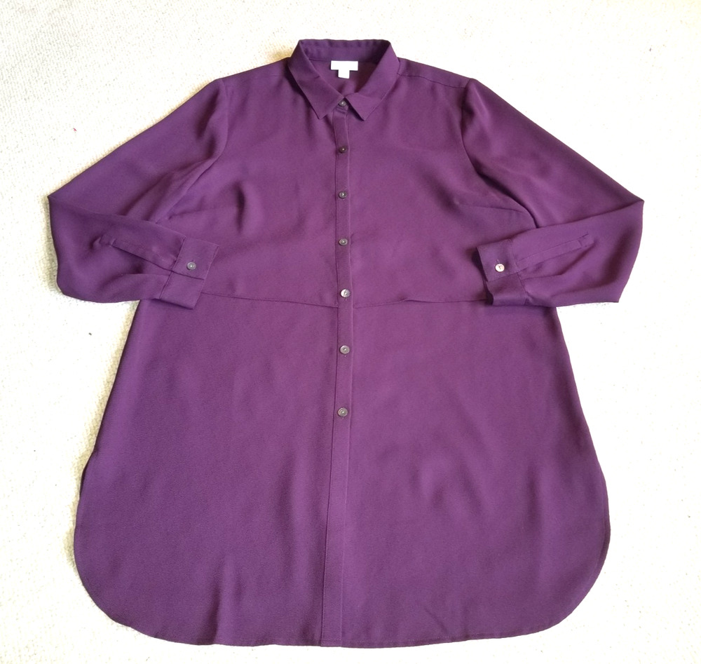 Womens Top-J. JILL-purple crepe button-up tunic minimalist Capsule Artsy-PM